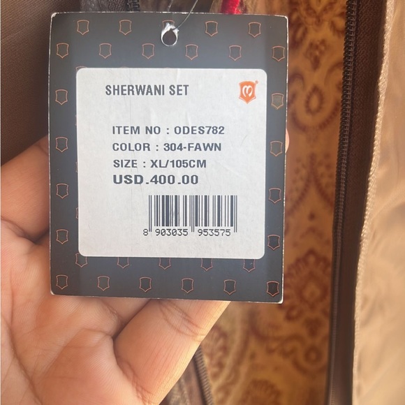 Ravishing Fawn Wedding Sherwani Gold jacquard w maroon red top - Picture 9 of 10